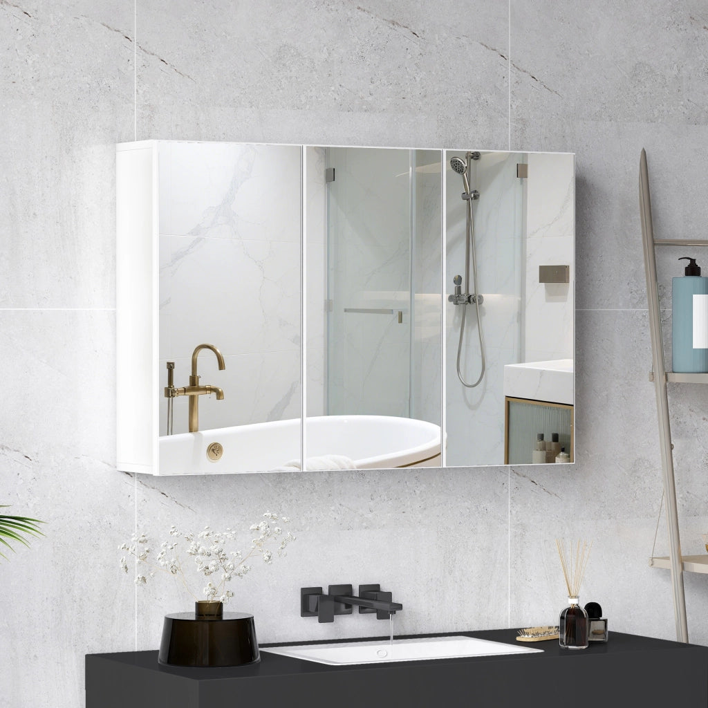 Specchio Armadietto Bagno con 3 Ante ¨C Zephmum ¨C Bianco 90x15.5x60 cm