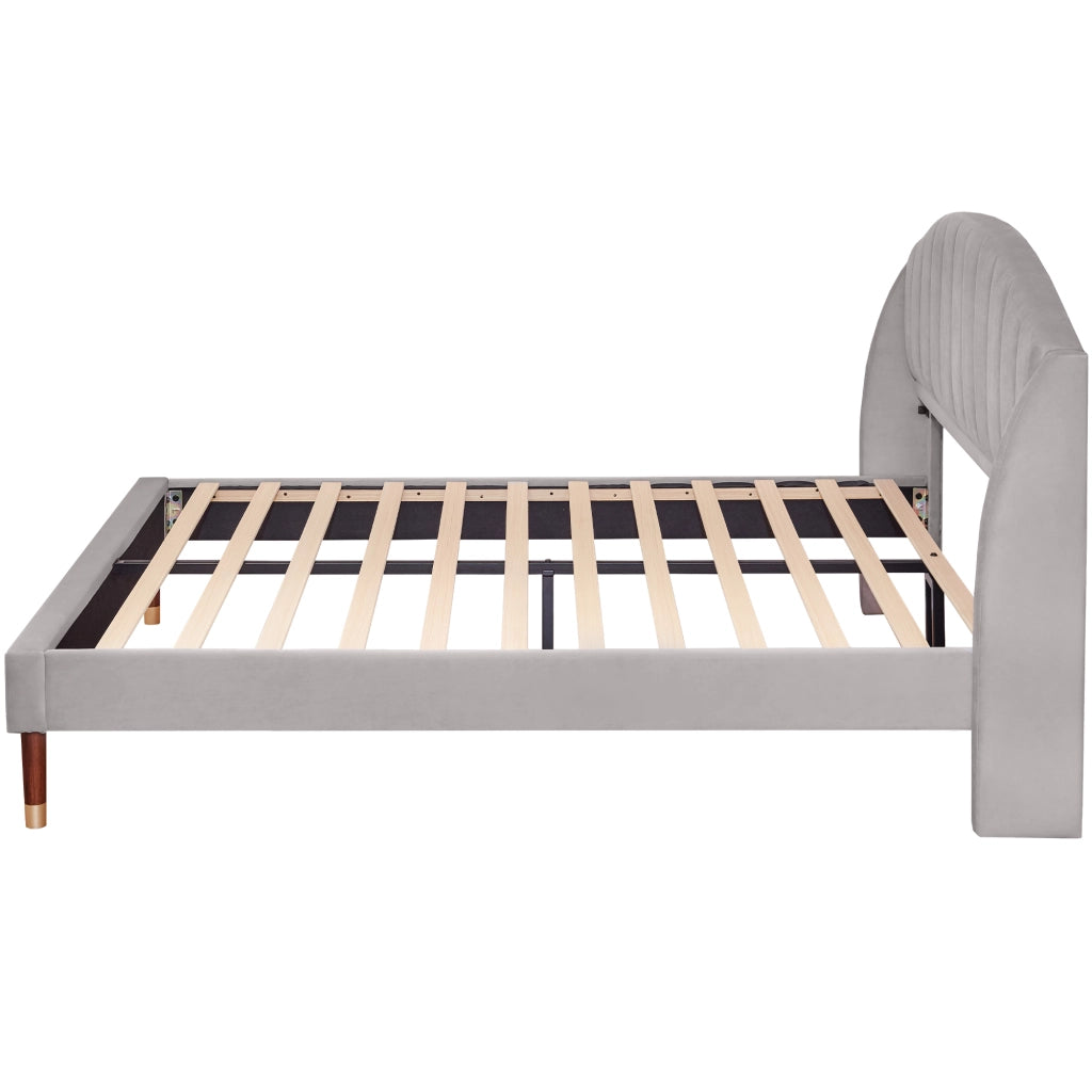Letto Matrimoniale 160×200 cm con Testiera Imbottita; senza Materasso; in Velluto; Grigio