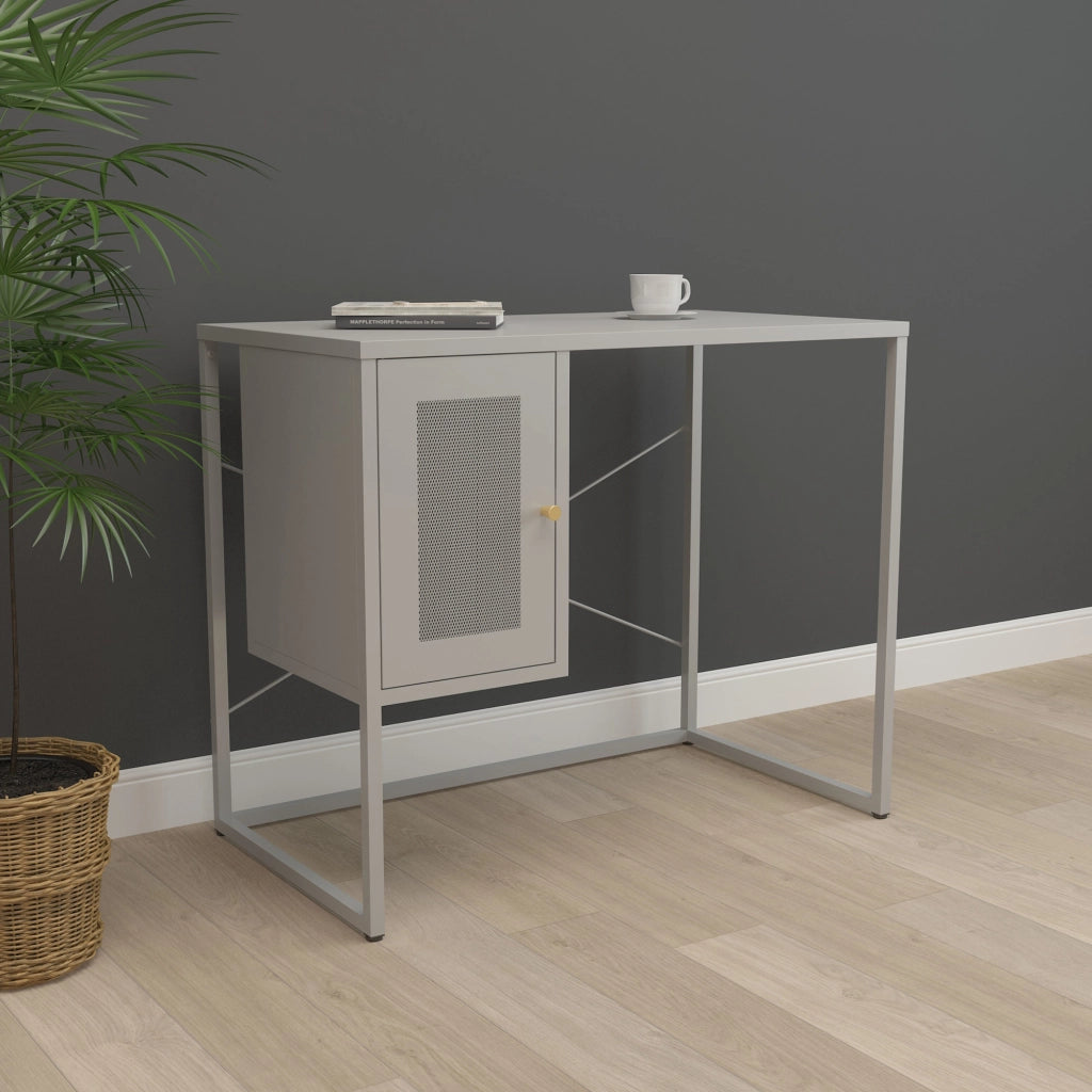 Scrivania Sund in Acciaio con Scomparto Chiuso con Anta 75x100x50 cm Grigio [en.casa]