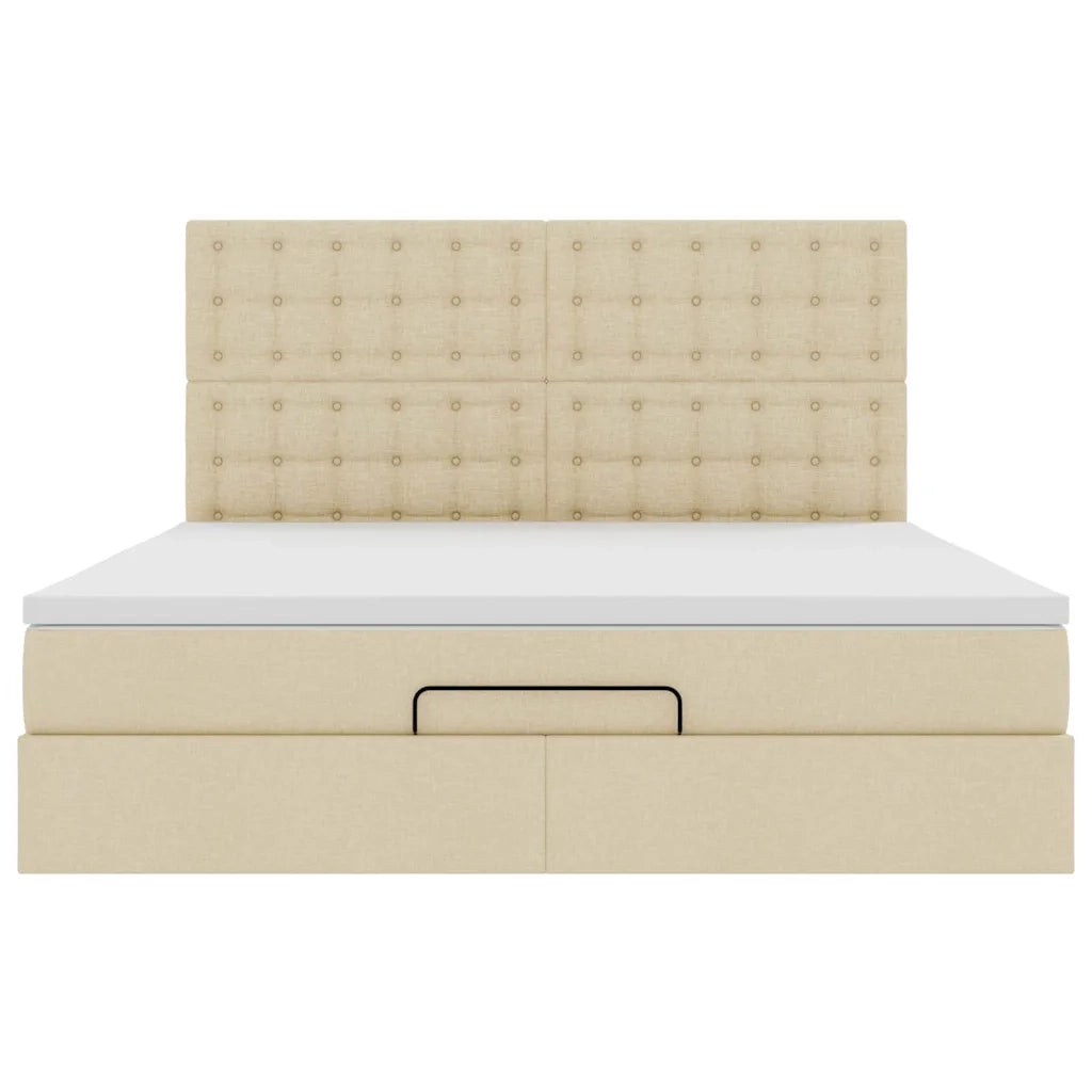 Struttura Letto Pouf con Materasso Crema 160x200 cm in Tessuto