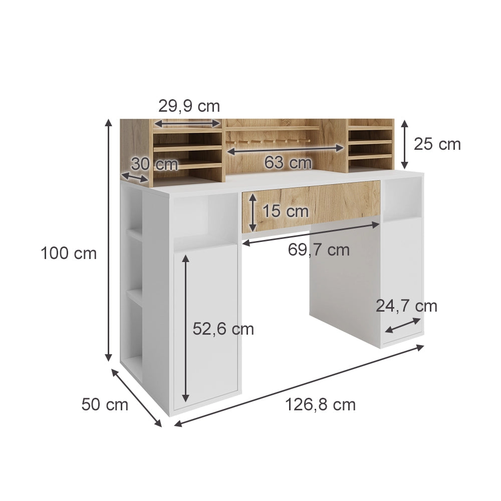 Vicco Scrivania con ripiani Bianco/Sonoma 126.8 x 50 cm XL con ripiani