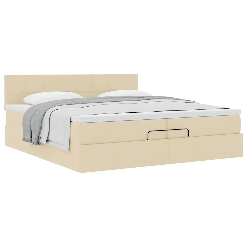 Struttura Letto Pouf con Materasso Crema 200x200cm in Tessuto 3311489