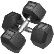 Set di 2 Manubri Esagonali da 2 x 12,5 kg in Ferro Rivestiti in Gomma, Nero