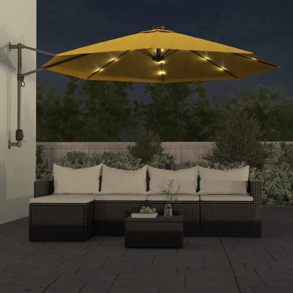 Ombrellone a Parete con LED Giallo 290 cm