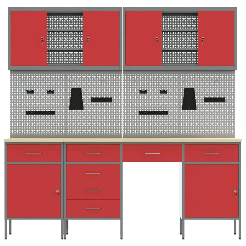 Mobile da lavoro 10 pcs Rosso Legno ingegnerizzato e acciaio 3321479