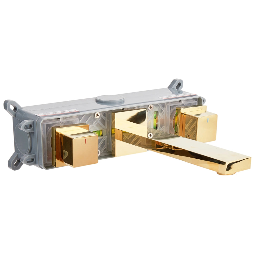 Rubinetto Miscelatore per lavabo a parete in ottone oro 3 fori per rubinetti doppia leva