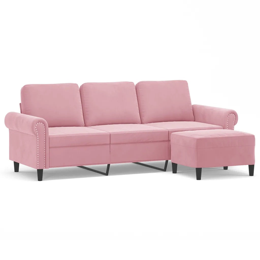 Divano a 3 Posti con Poggiapiedi rosa 180 cm in Velluto