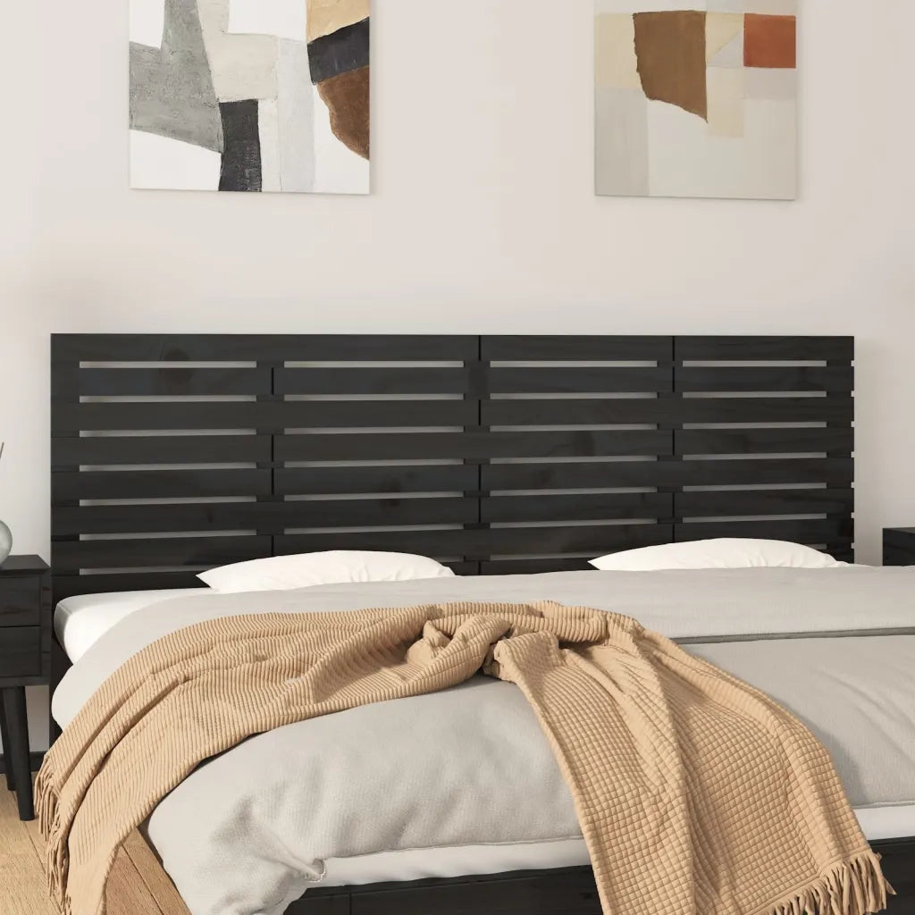Testiera | Testata da Parete Nera 166x3x63 cm in Legno Massello di Pino