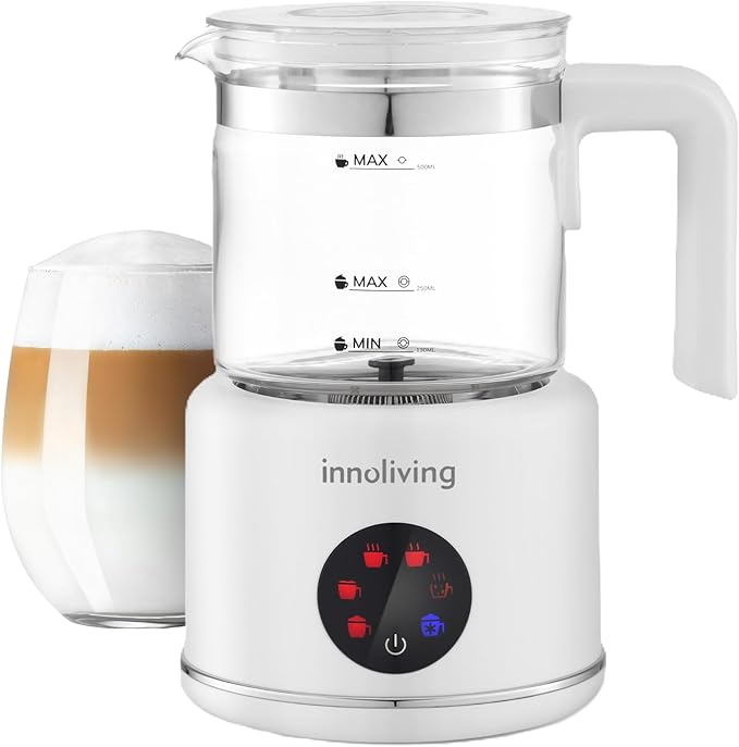 Innoliving Montalatte Elettrico INN-786, Capacità 350ml, Funzione Schiuma Calda e Fredda, Rivestimento Antiaderente, Design Compatto, Facile da Pulire, Ideale per Cappuccini e Bevande Calde