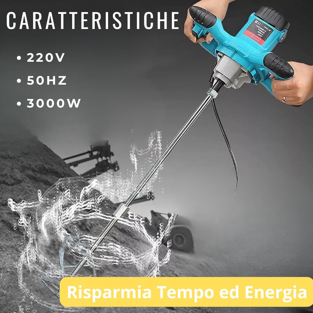 Miscelatore Professionale 2600W con 6 Velocità, Agitatore Mescolatore Attacco M14, per Malta, Cemento, Colla - Qualità Industriale e Affidabilità.