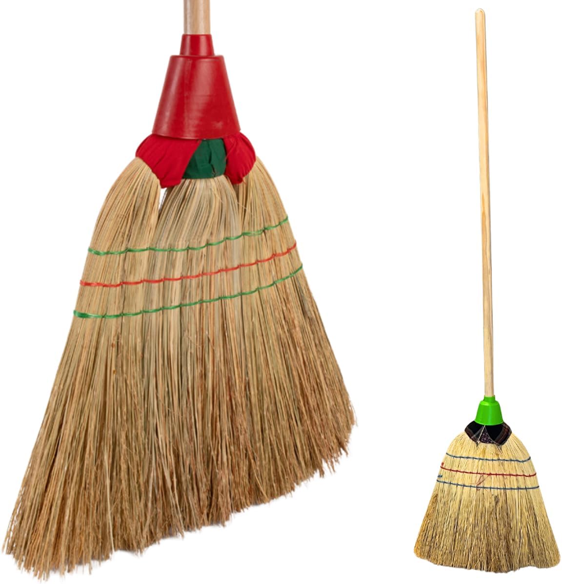  Scopa Saggina da Esterno con Setole in Paglia Legate Con Stoffa 