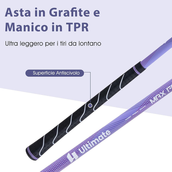 Set Completo di Mazze da Golf per Donna, con Driver 460CC 1, Fairway 3, Ibrido 5, Ferri 5, 6, 7, 8, 9, P e S, Putter e Borsa Portatile Leggera, Destrorso