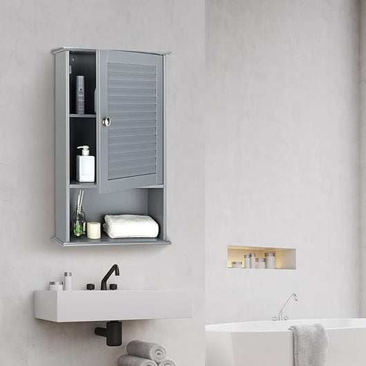 Armadio del Bagno Montato a Muro, Mensola Interna Regolabile, Struttura in MDF di QualitÃ , Pratico e Salva Spazio, Design Unico (Grigio)