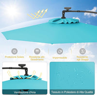 Ombrellone da Giardino ∅300 cm con 32 Luci LED, Ombrellone Prendisole con Rotazione di 360°, Inclinazione Regolabile, 8 Stecche, Manovella, per Giardino Piscina Cortile (Turchese)
