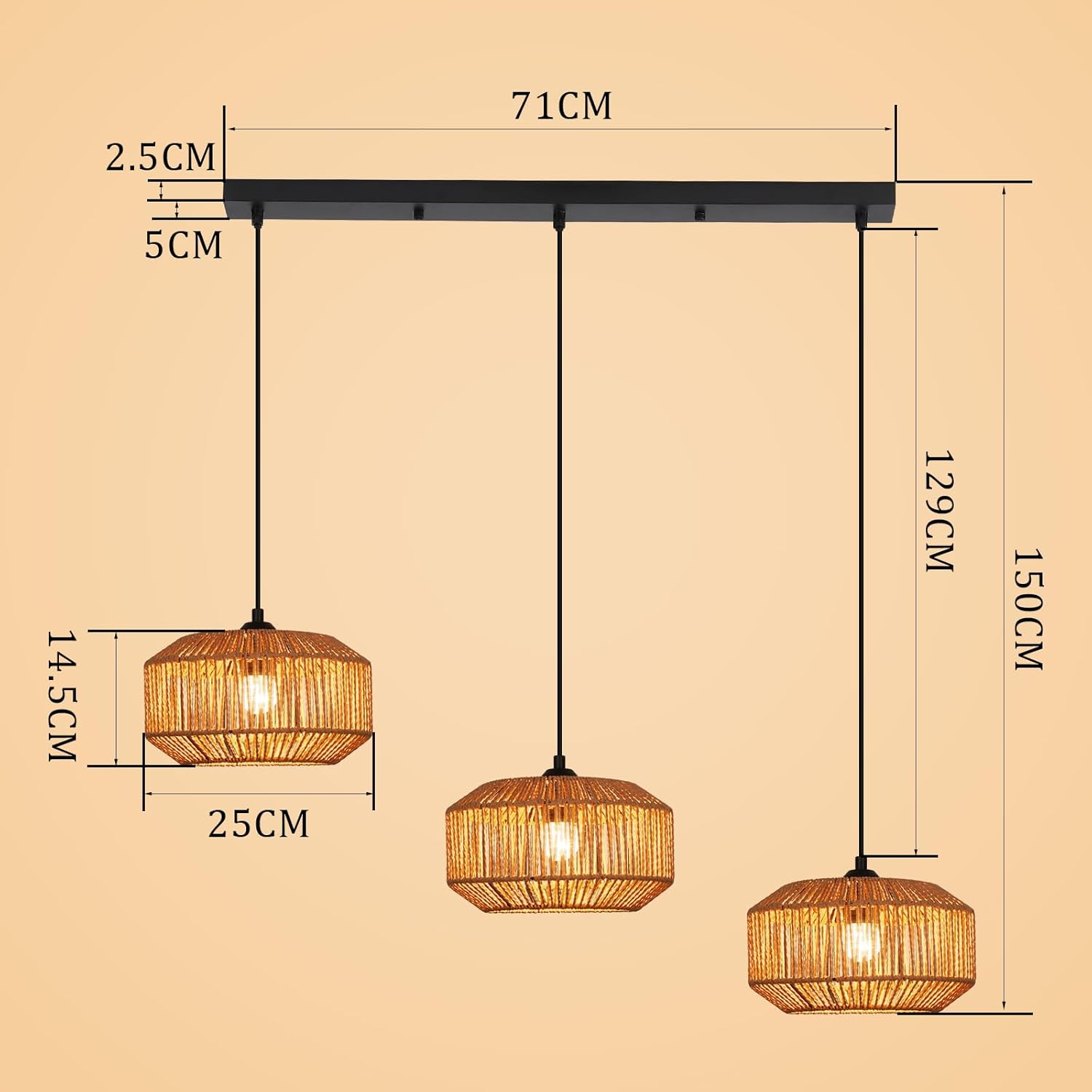 Lampada a sospensione ZMH vintage a 3 luci E27 per sala da pranzo (lampadina non inclusa)