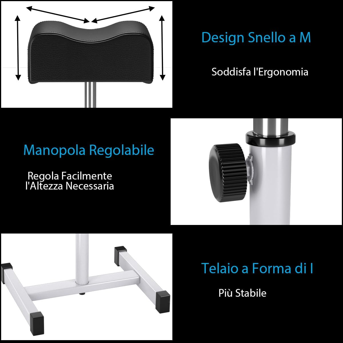 Poggiapiedi Pedicure Manicure, Sgabello Pedicure Estetista Regolabile in Altezza, Poggia Piedi per Pedicure con Cuscino Spesso (Nero)