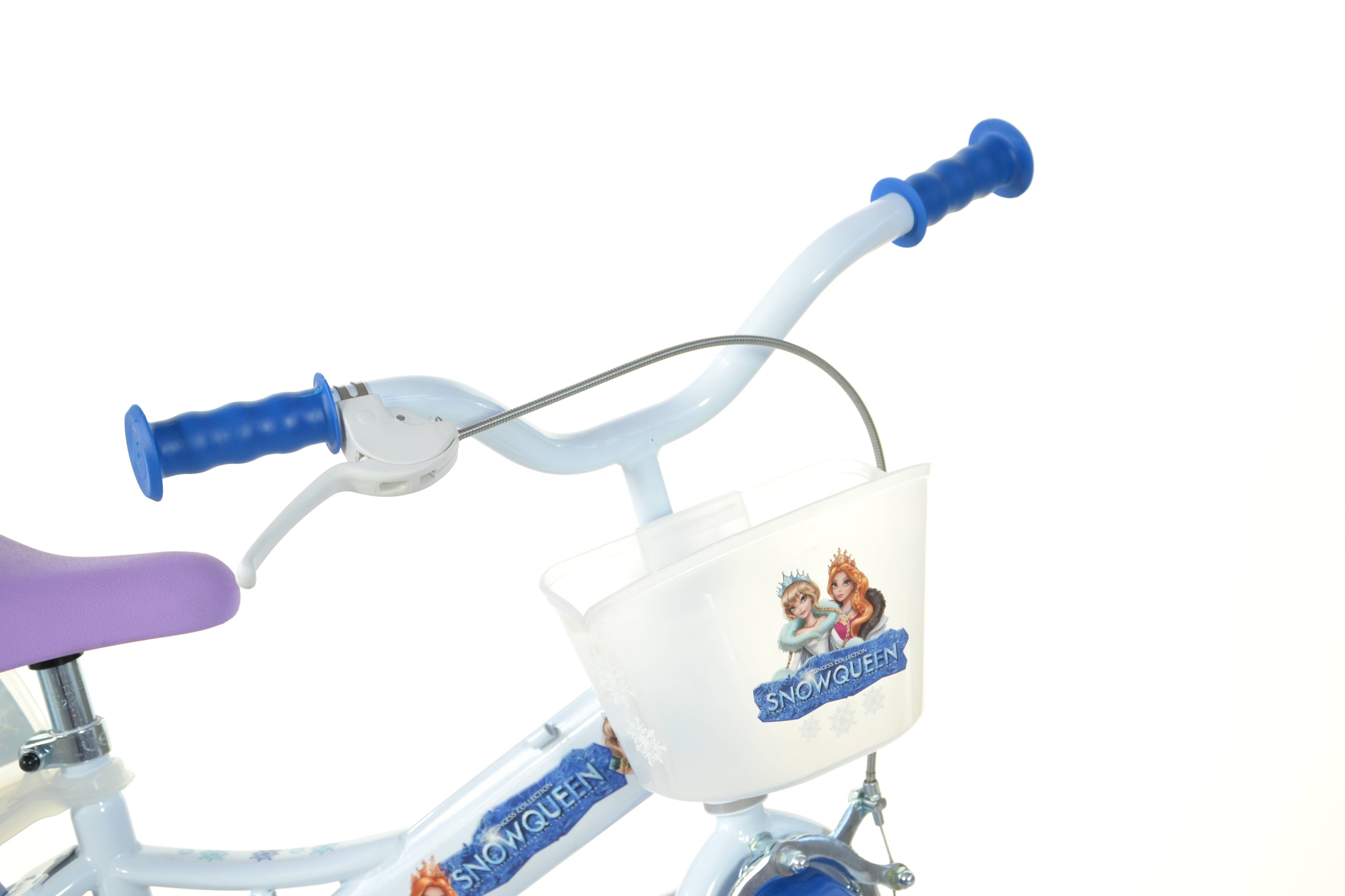 SCH SNOW QUEEN 12", bicicletta per bambini, adatta tra i 3 e i 5 anni, per altezza tra 85 e 105 cm, con cestino, trombet