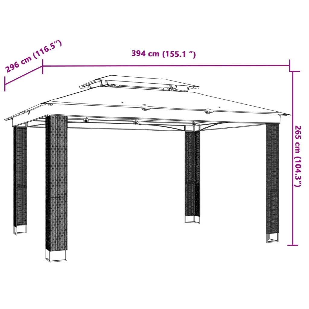 Gazebo con Tetto Doppio Crema 3,94x2,96 m in Acciaio