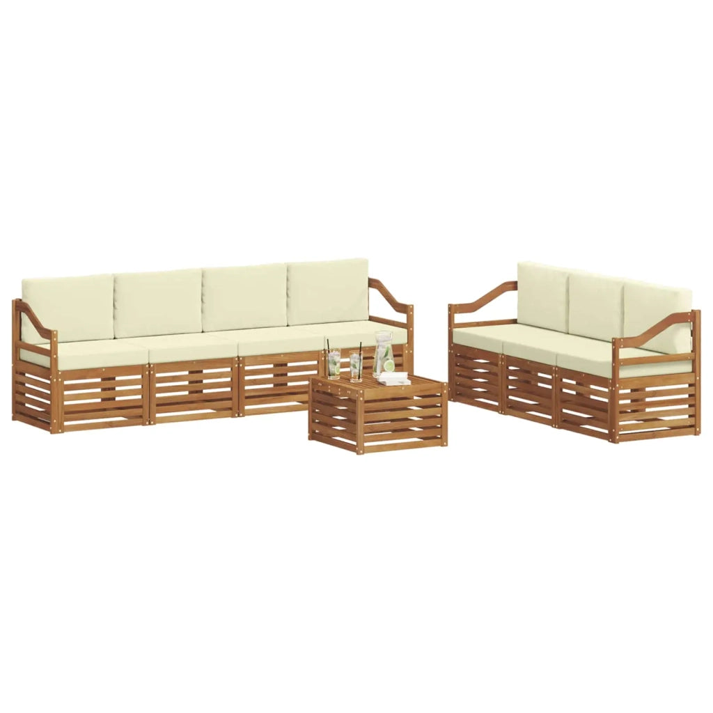 Set divani 8 pz Naturale e Crema Legno di Acacia Massello 3374505