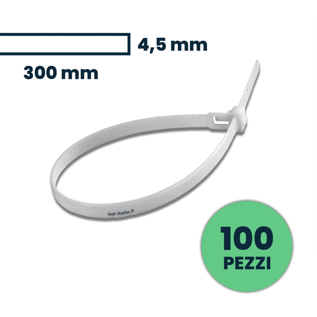 Tie per cavi - 4,5*300 mm bianco 100pcs/pacco