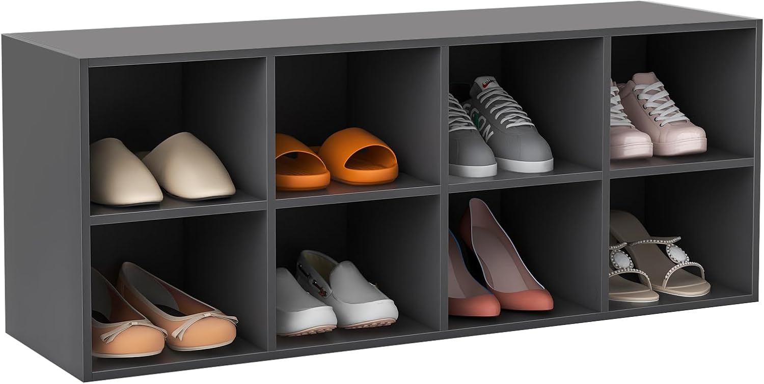 Panca Scarpiera per Ingresso, Panca Contenitore con 8 Scomparti Aperti, Scaffale Portascarpe Capacità di Carico di 230 kg, per Ingresso, Corridoio, Soggiorno, 102x30x41 cm (Grigio)