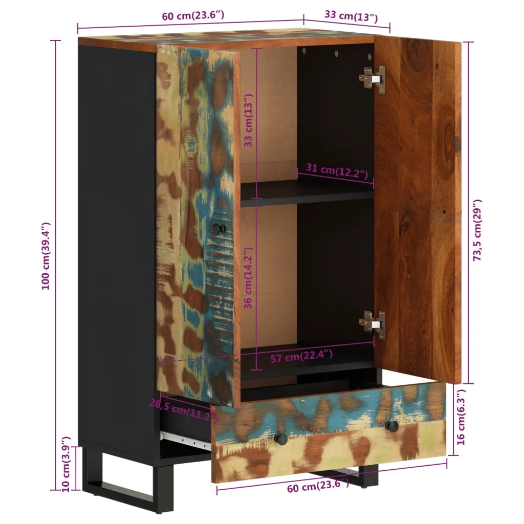 Credenza con Cassetto 60x33x100 Legno Massello Recupero e Ferro 352935