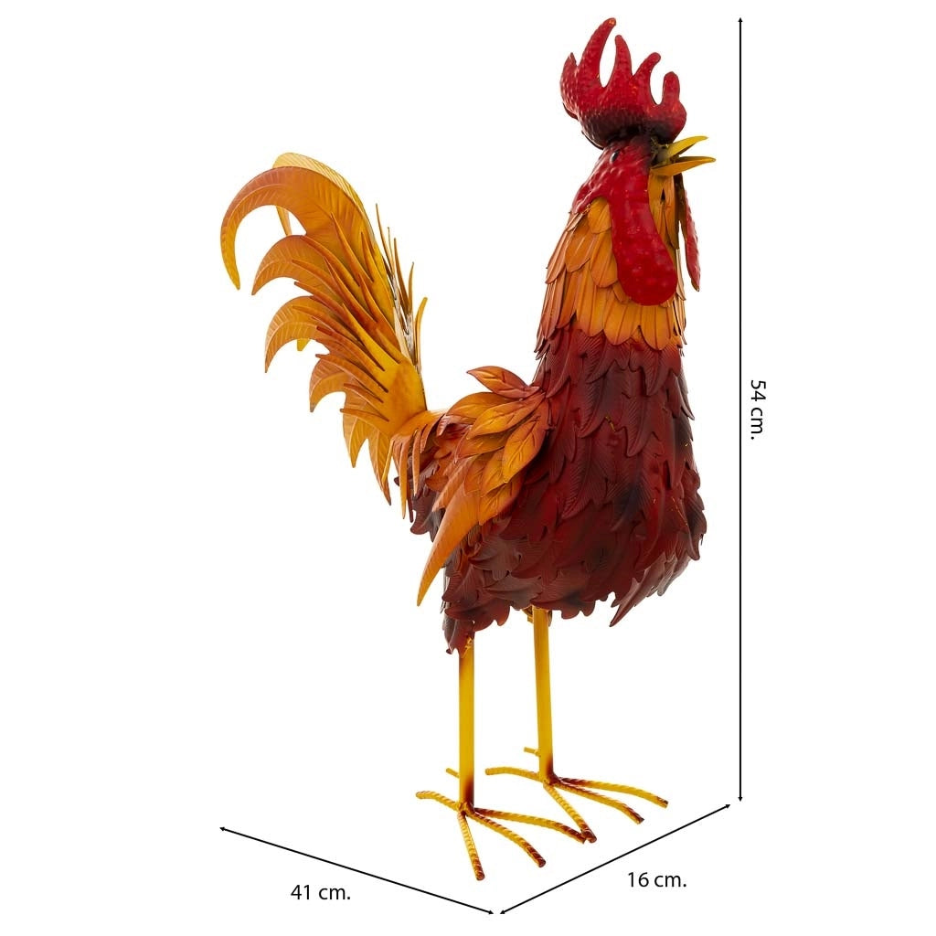 Figura decoración gallo de metal rojo 41x16x54hc m