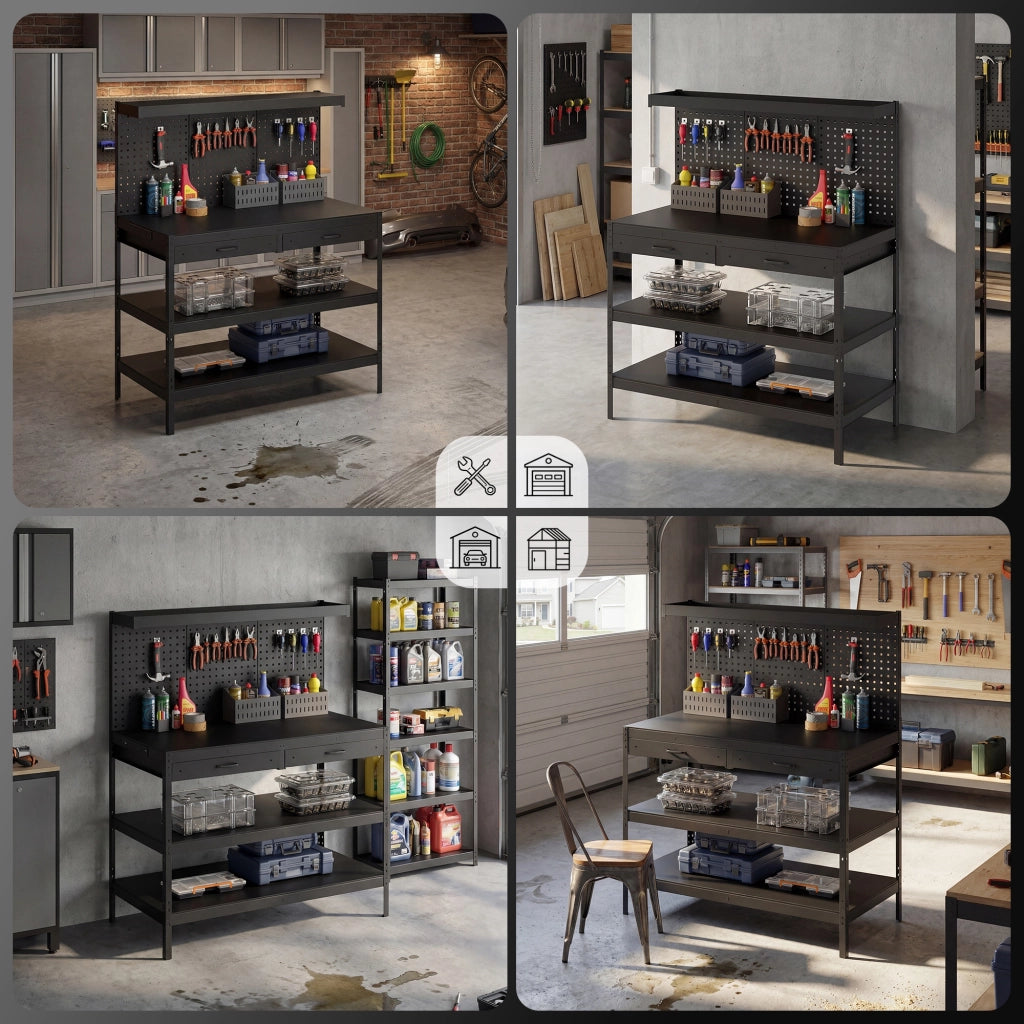 Scrivania da lavoro ¨C zephmum ¨C nero, metallo, legno, 122x61x156 cm