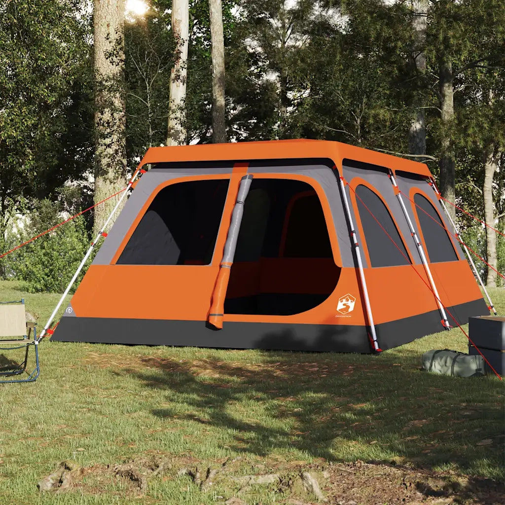 Tenda a Cupola 8 Persone-Tenda da campeggio Grigio e Arancione a Rilascio Rapido