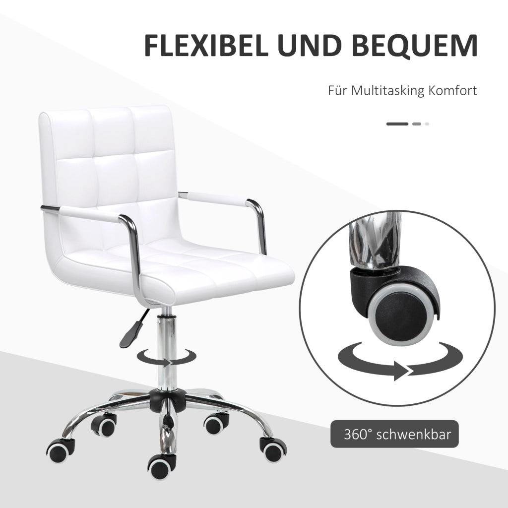 Chaise de bureau girevole regolabile in altezza con braccioli, ruote e imbottitura in PVC bianco per ufficio