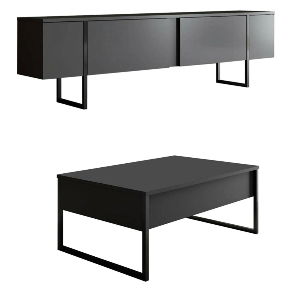 Mornasco, set Mobili da Soggiorno Modulabile, Nero Antracite