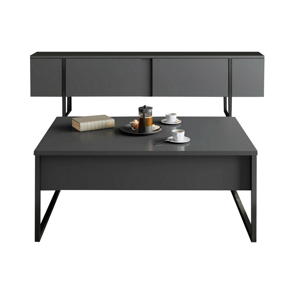 Mornasco, set Mobili da Soggiorno Modulabile, Nero Antracite