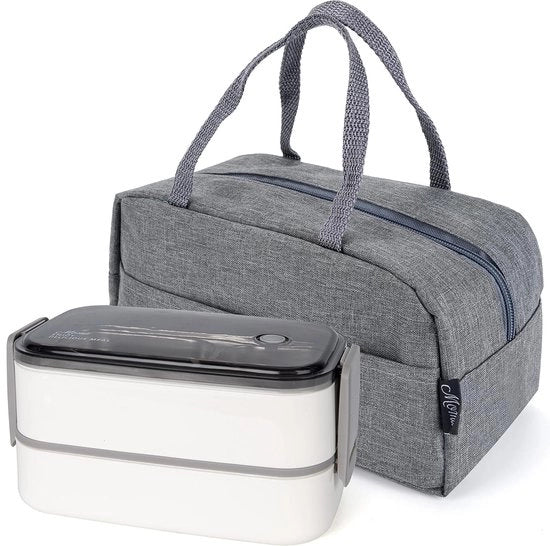 Lunchbox per adulti e bambini con tasca e utensili, Box Bento in acciaio inossidabile con contenitori, ciotola per pane, scatola per bambini, scatola per snack, ciotola per pane, scatola per banane (bianca)