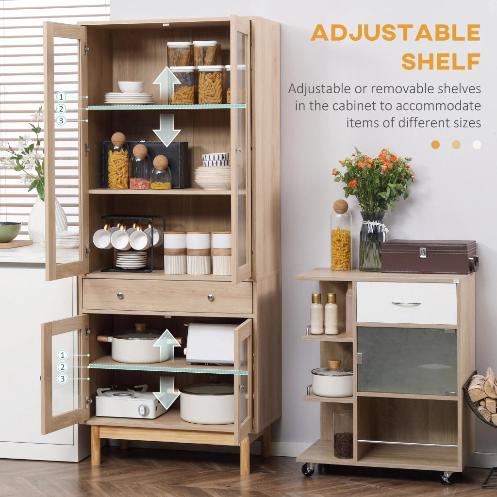 EASYCOMFORT  Credenza Moderna per Cucina in Legno con Ante in Vetro, Cassetto e Mensole Regolabili, 76x40x183cm
