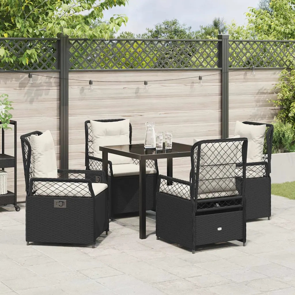 Set da Pranzo per Giardino 5 pcs Nero polyrattan 3380982