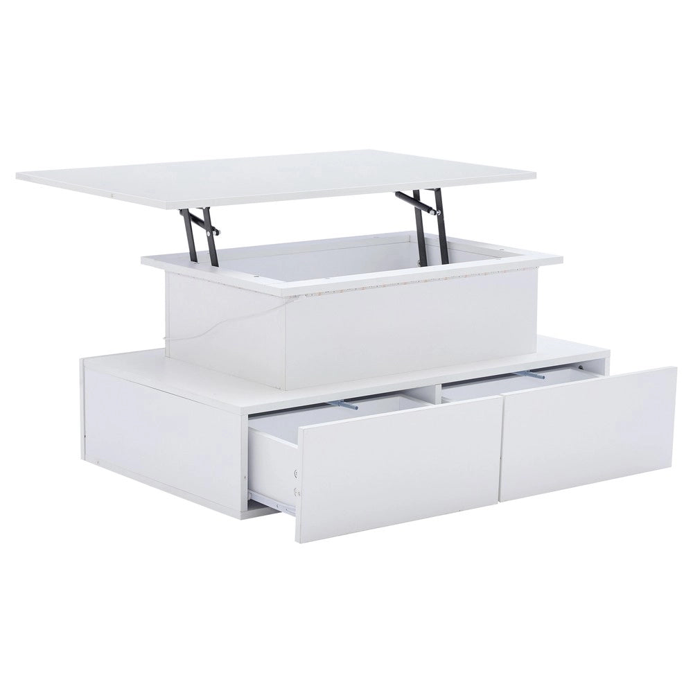 Tavolino da Caff¨¨ con LED e 4 Cassetti ¨C MINIMAL ¨C Bianco Lucido 90x55x41