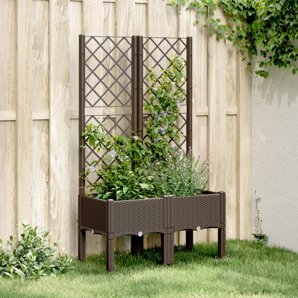 Fioriera da giardino con traliccio-Vaso da Esterno-Vaso con Griglia Marrone 80x40x142 cm in PP