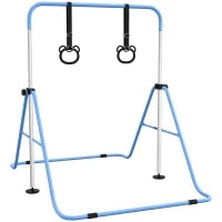 Barra ginnica per bambini con Altezza Regolabile in 5 Livelli e Anelli Allenamento ginnica Pieghevole a Casa Blu