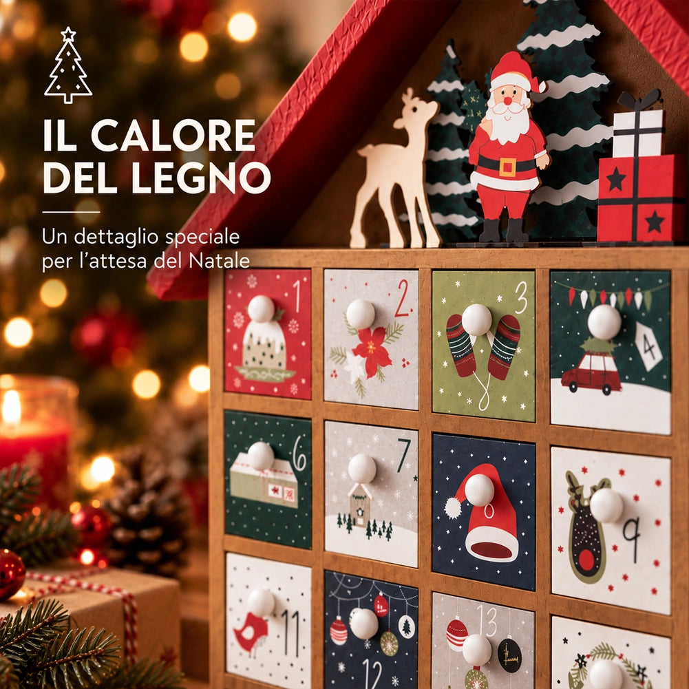 Calendario Avvento di Natale in Legno Caselle da Riempire Addobbo Casa Natalizia