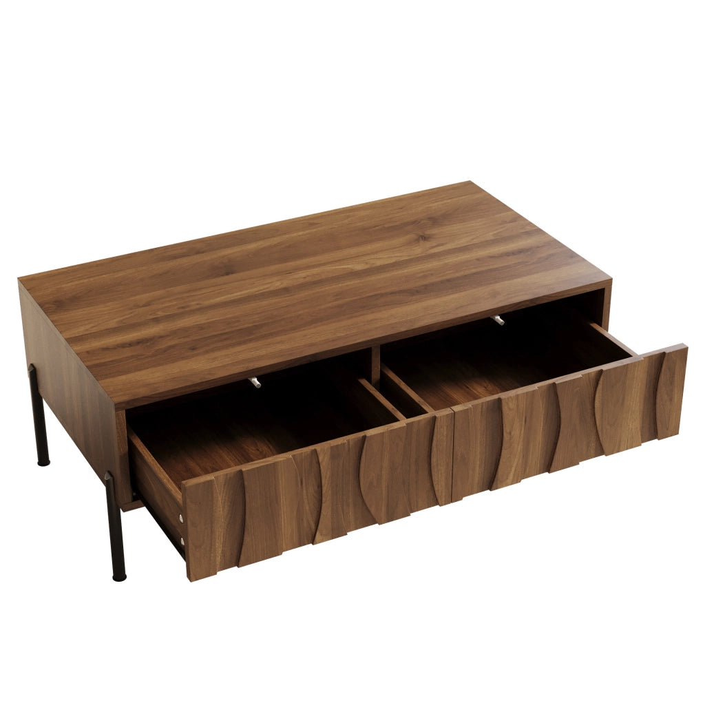 Tavolino da salotto 105x55x41 cm con 2 cassetti; MDF e pannello truciolare colore naturale