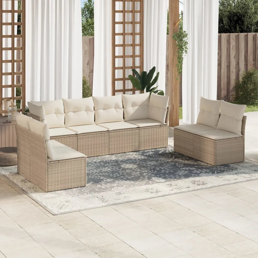 Set Divano da Giardino 8 pz con Cuscini Beige in Polyrattan 3249287
