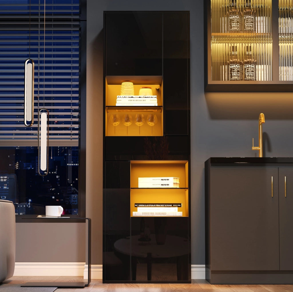 Vetrina 55x38x170 cm con LED e ripiani regolabili in truciolare nera