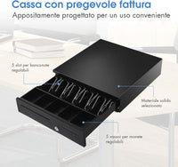 Cassetto Portasoldi, Cassetto Porta contanti, Cassetto per Registratore di Cassa, 5 scomparti per Monete e 5 scomparti per Banconote, 40,5x42x10cm