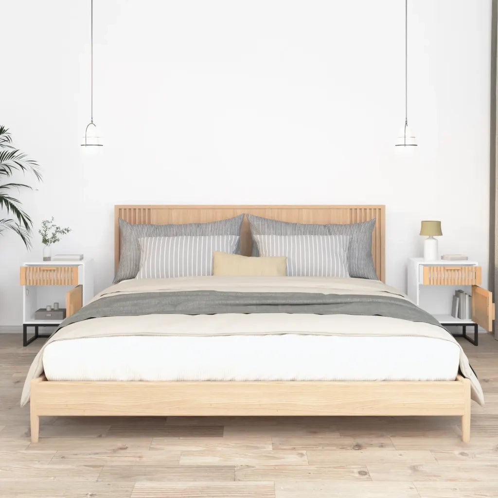 Comodini 2 pz-Set di 2 Tavolino da notte Bianchi 40x30x55,5 cm Legno Multistrato e Ferro