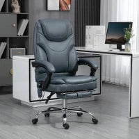 Sedia da Ufficio Massaggiante e Riscaldante con Poggiapiedi, in Pelle PU e Acciaio, 67x67x113-121 cm, Grigio