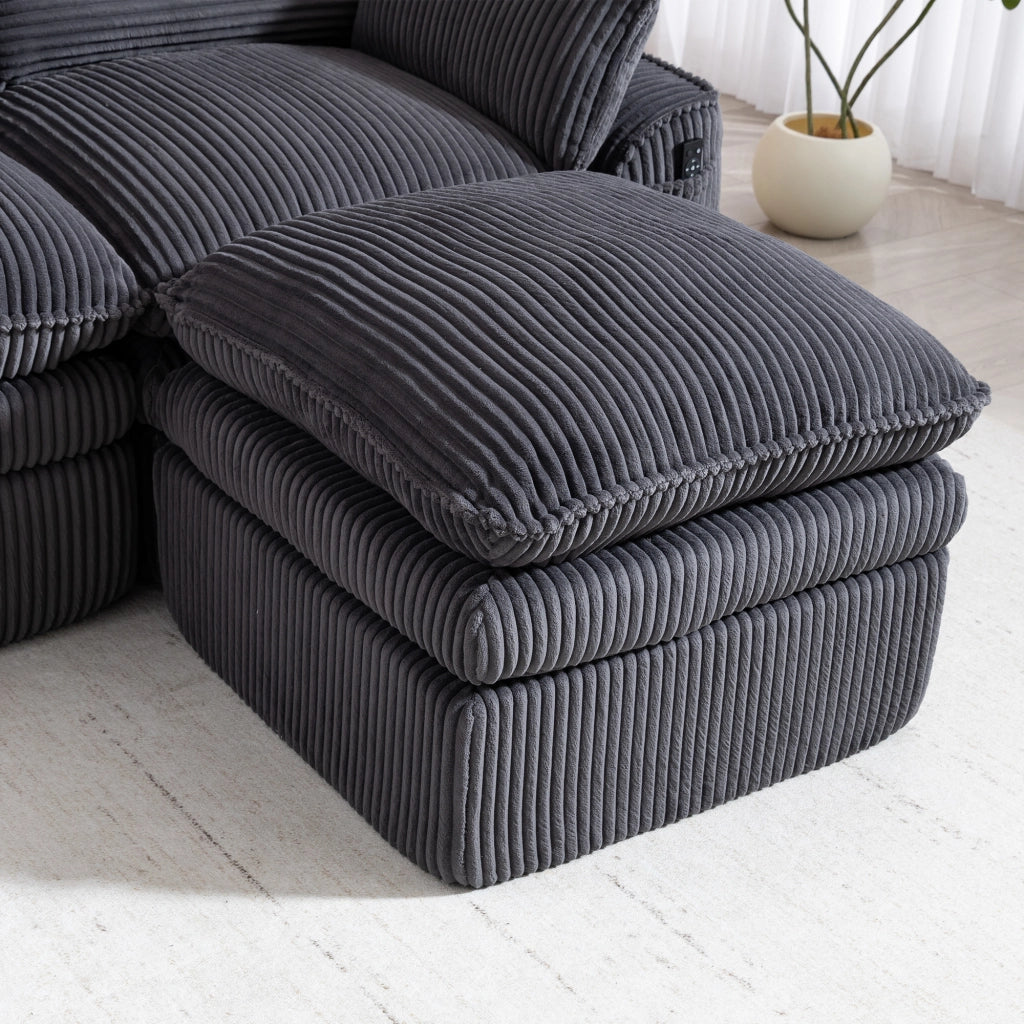 DIVANO modulare 4 posti 335x167x85 cm in corduroy grigio scuro con 2 pouf