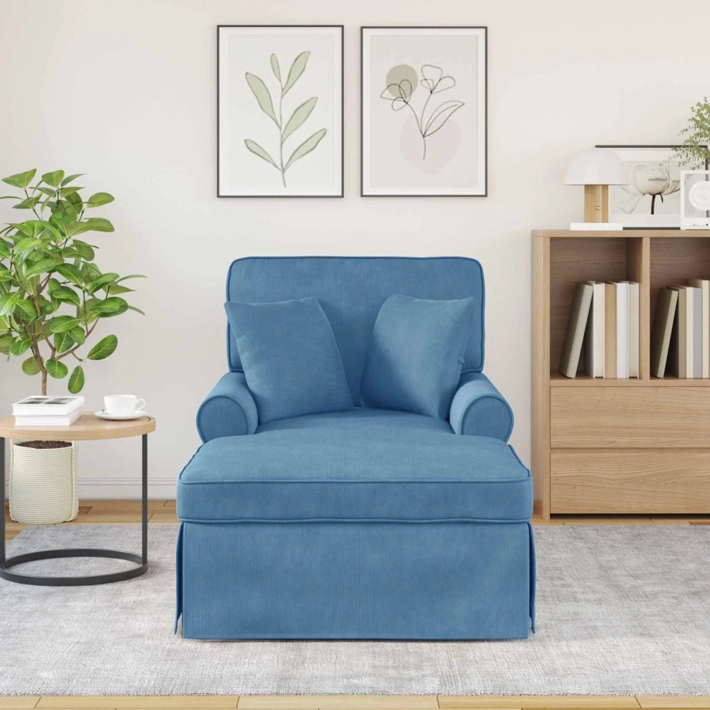 Chaise Longe con Gonna con cuscino 3 pz Blu Tessuto in Cords CFW6190751