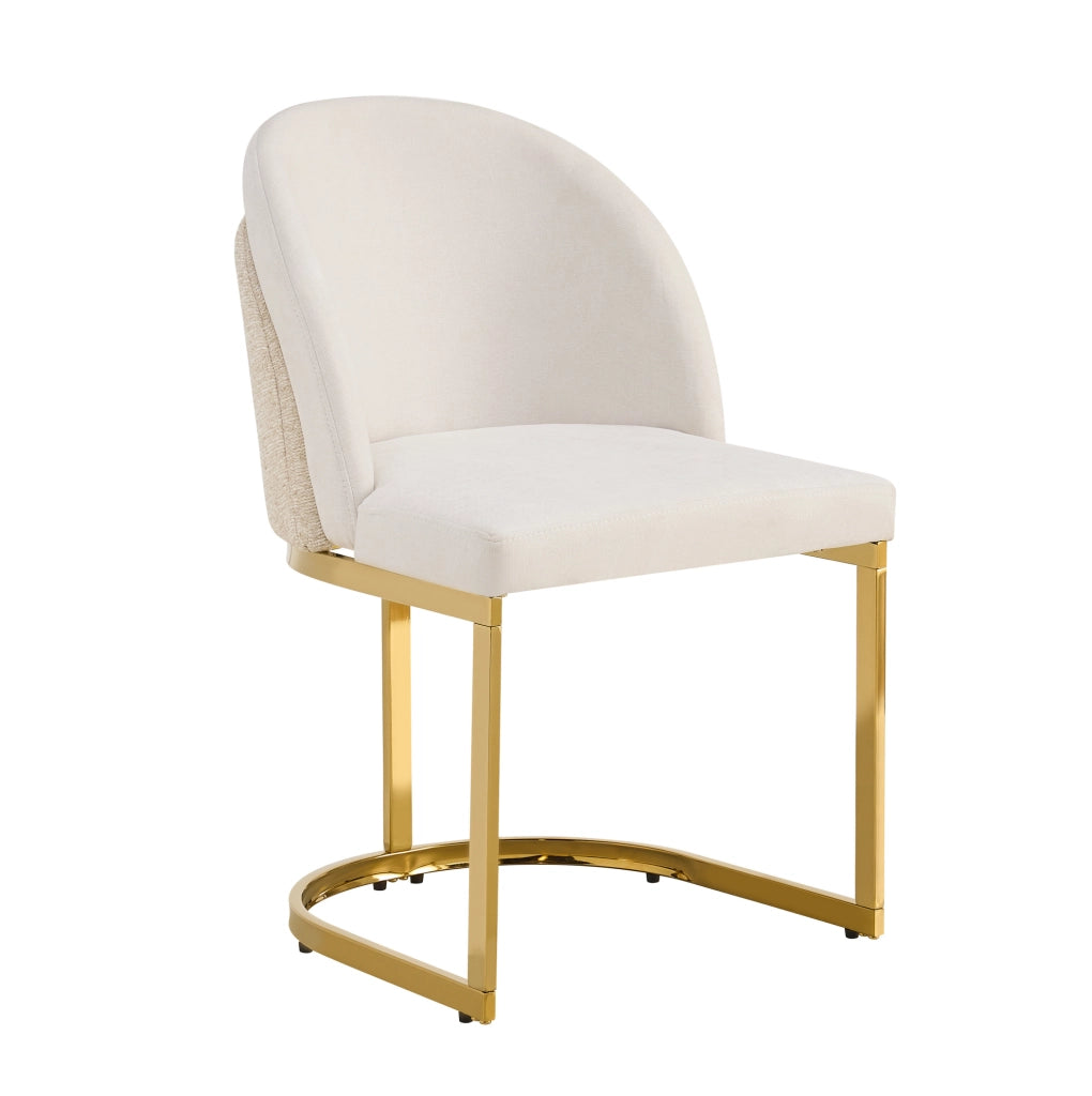 Set di 4 sedie con doppio schienale e gambe in metallo galvanizzato; chenille beige e oro