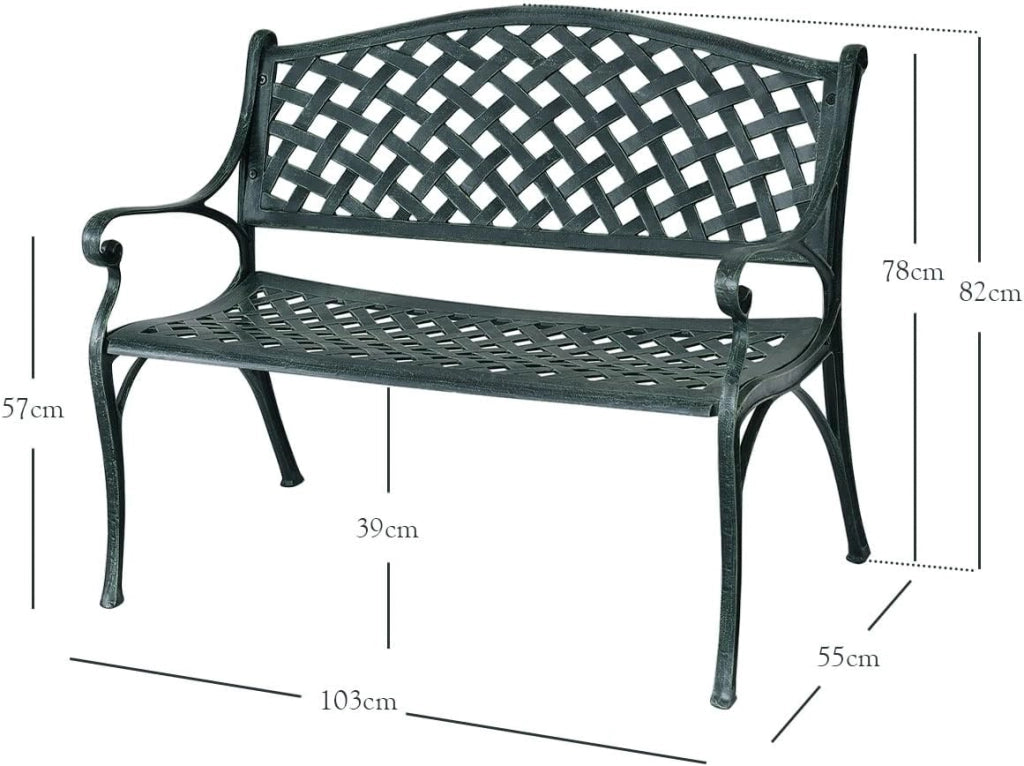 GIANTEX Panchina da Giardino in Metallo con 2 Posti, Portata Fino a 210 kg, con Schienale e Braccioli, per Giardino, Balcone, Terrazza, 103 x 55 x 82 cm, Verde Antico