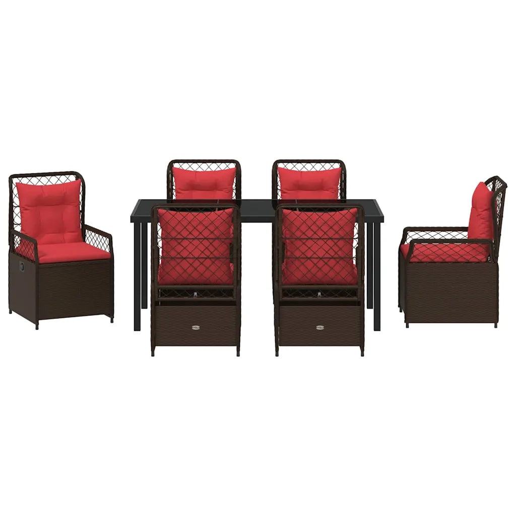 Set da Pranzo per Giardino 7 pcs Marrone polyrattan 3381048